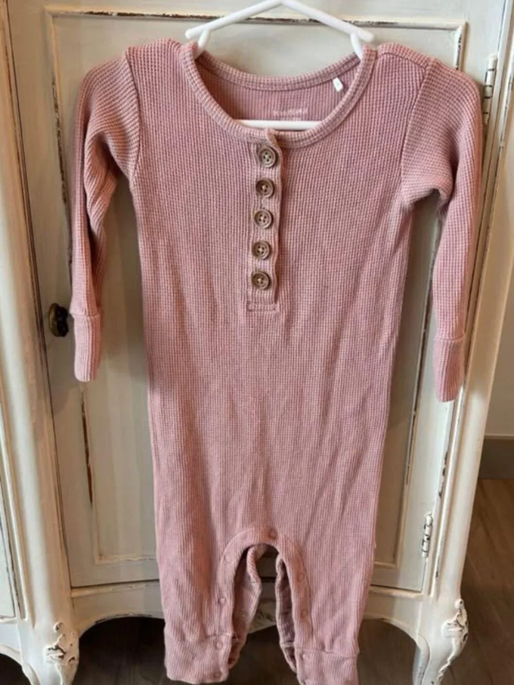 Posh Peanut Long Sleeve Ruffled Henley Pajamas in Desert Rose (18-24 Months)